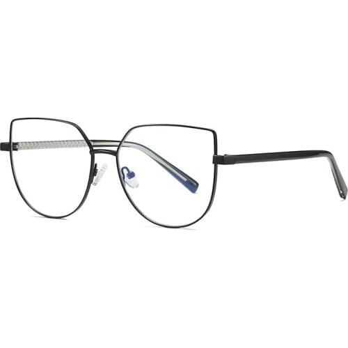 Metal black frame anti blue light glasses womens myopia frame cats eye retro flat lens gaming glasses blue light blocking men
