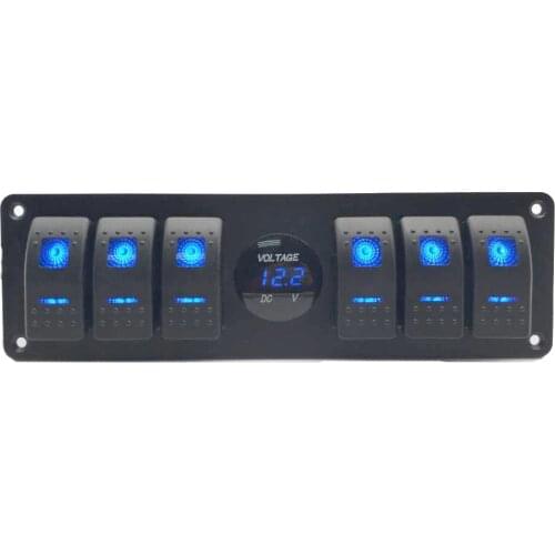 ON-OFF Rocker Switch Panel 6 Gang Waterproof Circuit Blue LED Switch Panel for Car Marine Boat