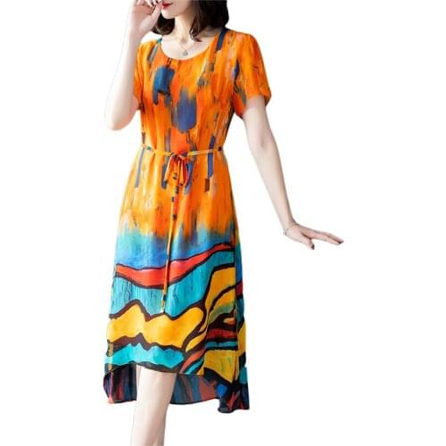 New printed ladies dress fashion temperament mother dress long Vestidos summer ladies chiffon dress A799