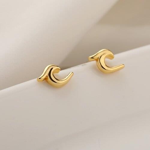 Simple Animal Dolphin Stud Earrings For Women Girl Gold Stainless Steel Waves Female Earrings Sweet Wedding Jewelry Accessories