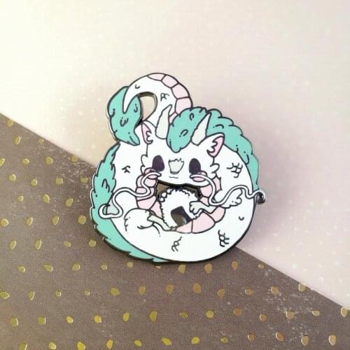 Sale Anime White Dragon Rice Ball Hard Enamel Pins Ghibli Kawaii Lapel Pin Badge Brooches Unique Jewelry Gift