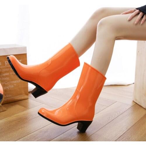 High-heeled rain boots women outside womens rain shoes mid-barrel waterproof shoes anti-slip shoes rubber cotton water boots