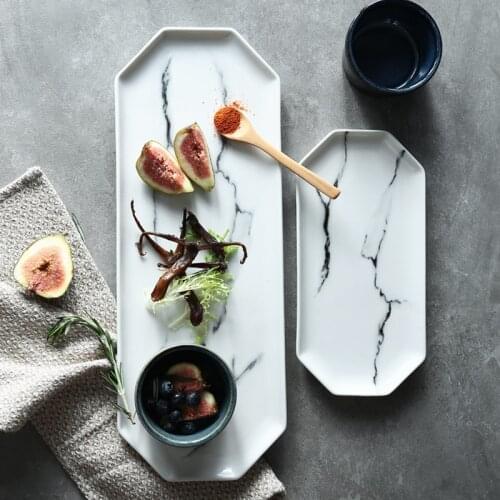 Long strip food plates dishes kitchen accessories marble texture ceramic plates 2pcs/pack