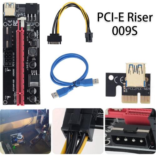 Extender PCI-E pcie Riser 009 Express 1X 4x 8x 16x PCI E USB Riser 009S Dual 6Pin Adapter Card SATA 15pin for BTC Miner