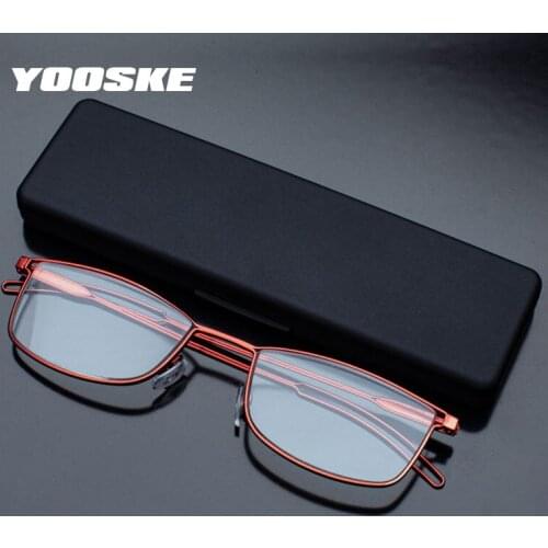 YOOSKE Ultra-thin Anti Blue Light Reading Glasses Men HD Lenses Square Eyeglasses Women Ultralight High-end Glasses With Case