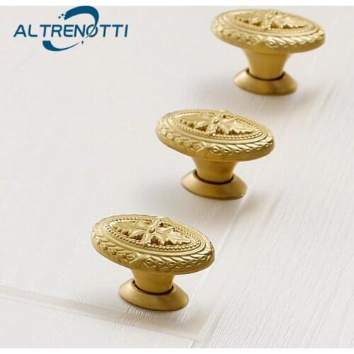 Furniture Wardrobe Handle European Brass Gold Single Hole Vintage Drawer Kitchen Door Pull Cabinet Cupboard Luxury Knob Hardware