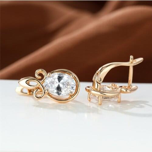 Vintage Hollow White Zircon Hoop Earrings Rose Gold Color Engagement Earrings Luxury Crystal Round Stone Boho Earrings For Women