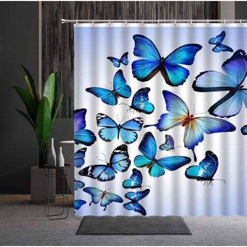 Bathroom Curtains Butterfly Flowers Colorful Tulip Animal Natural Spring Photography Background Polyester Modern Bath Curtains