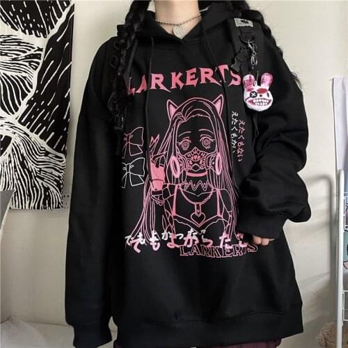 Women Sweatshirt Hoodie Anime Print Harajuku Top Streetwear Vintage Dropshipping Punk Pullover Long Sleeve Black Gothic Clothes