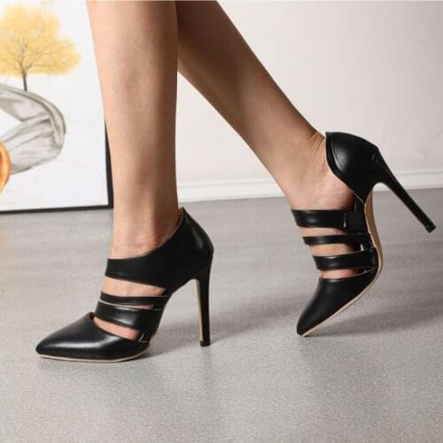 PU Leather Women Sandals 2021 New Summer Stiletto High Heels Cross Straps Simple Sexy Womens Shoes Gladiator Black Ladies Shoes