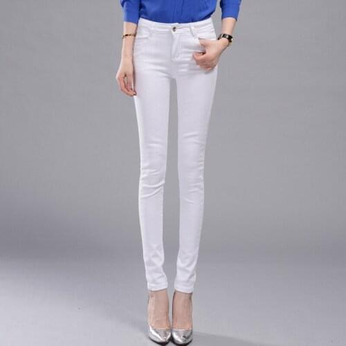 High Wais White Black Jeans Stretch Womens Skinny Denim Trousers Elasticity Slim Pencil Pants for woman