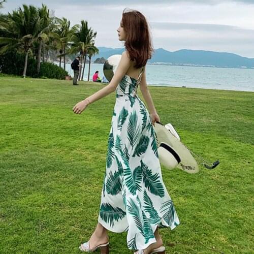 Summer Vintage Floral Printed Spaghetti Strap Dress 2020 Women Party Sundress Casual Sleeveless Long Maxi Vestido Femme Backless