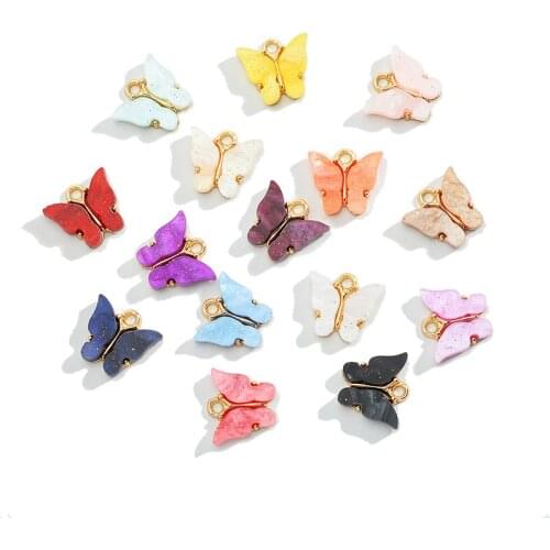 10Pcs Cute Glitter Acrylic Butterfly Charm Multicolor Shiny Animal Charm for Womens Dangle Earrings DIY Jewelry Making Supplies