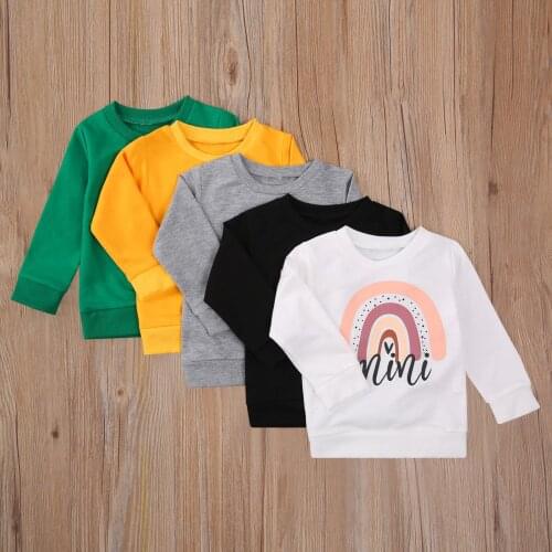 2020 0-5Y Toddler Baby Girl Rainbow Sweatshirt Top Pullover Autumn Casual MINI Letter Print Cartoon Rainbow Long Sleeve Outwear