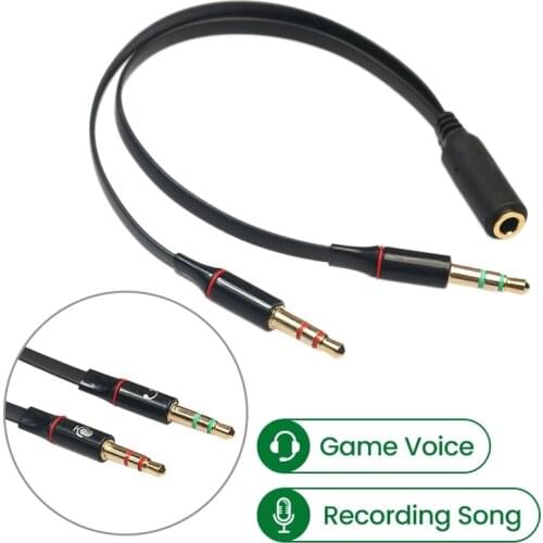 3.5 Mm Black Headphone Earphone Audio Cable Micphone Y Splitter Adapter 1 Female To 2 Male Connected Cord Transfer To Laptop PC