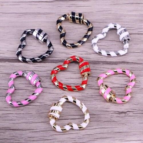 5PCS, Enamel Heart Jewelry Clasps Lock Carabiner Copper Connector For Jewelry Making Accessories