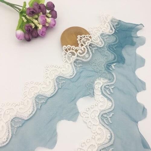 Blue lace trim 5yards/lot 9cm width Cotton embroidered gauze lace fabric with retro floral Free Shipping