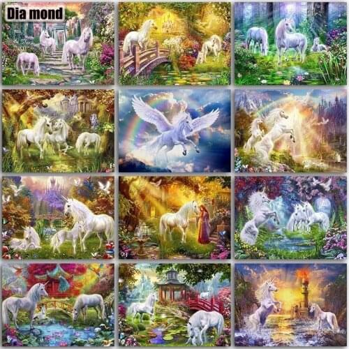 5D DIY Diamond Painting Horse Animals Full Square/Round Diamond Embroidery Unicorn Castle Cross Stitch Home Art Decoration