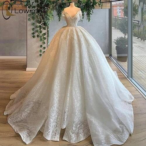 Sparkly Ball Gown Lace Wedding Dresses 2020 Off Shoulder Applique Beaded Bridal Gowns Vestido De Novias
