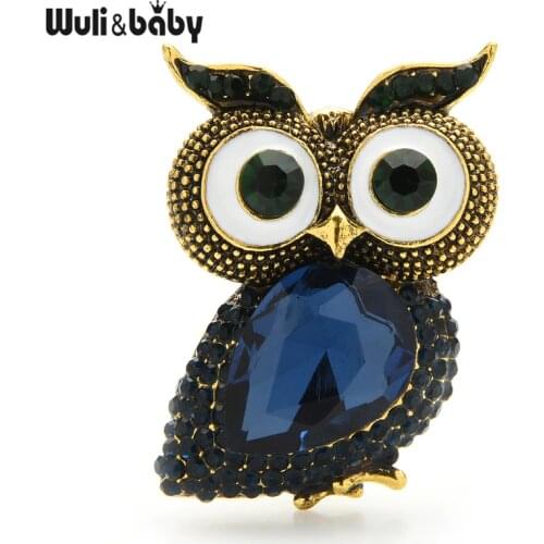 Wuli&baby Crystal Big Eyes Owl Brooches For Women Classice Blue Red Owl Bird Party Casual Brooch Pins New Year Gifts