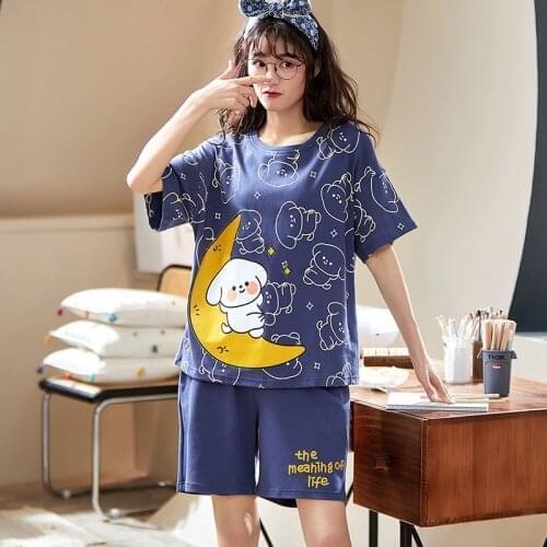 BZEL Cute Dog Pattern Sleepwear Cotton Womens Pajamas Set Lovely Girl Pijamas Suit Casual Home Wear Loose Pyjamas Summer Nighty