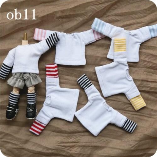 D03-P091 children handmade toy 1/12 ob11 GCS BJD.SD Doll Accessories doll clothes Stitching striped shirts 1pcs