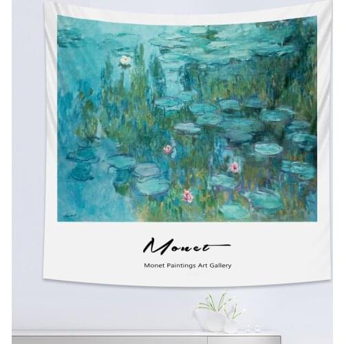French Monet water lily oil painting home art tapestry psychedelic scene Bohemian decorative yoga mat sofa blanket bed sheet