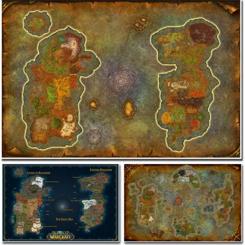 World Of Warcraft Map Poster canvas painting Wall Art Wall Stickers WOW Game Poster World Map Wallpaper Living Room Decor