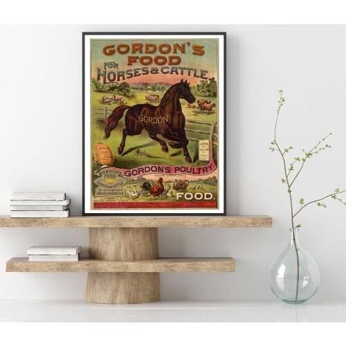 Gordons Food For Horses and Cattle Advertisement Poster Vintage Prints Animal Horse Art Canvas Painting Wall Picture Home Decor