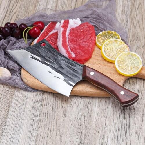 Handmade Kitchen Knife Forged High Carbon Steel Hammered Blade Full Tang Knife Cleaver Slicing Cutting Butcher Slaughter Knives
