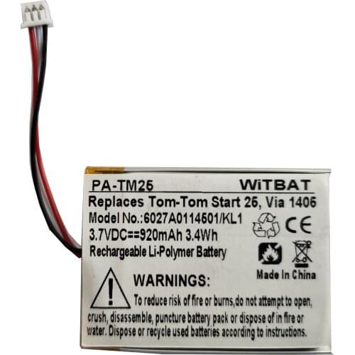 3.7V 920mAh Battery for TomTom Start 20,25,Via 135, 1405, KL1, GPS battery Li-Polymer Rechargeable Accumulator KL1, 6027A0114501
