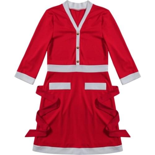 Fashion Women Half Sleeve Solid Popular Ladies Santa Claus Xmas Theme Costume Cosplay Outfit Waistbelt Fancy Christmas Dress