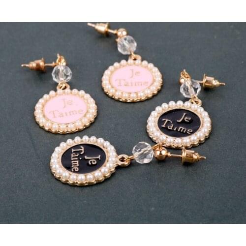 MQCHUN Fashion Jewelry Pearl French je t'aime Earrings for I love you Women Cute Fashion Girl Ear Jewelry Gift -15