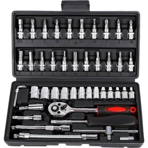 46pcs Socket Ratchet Car Repair Tool Wrench Set Head Ratchet Pawl Socket Spanner Screwdriver Professional Metalworking Tool Kit