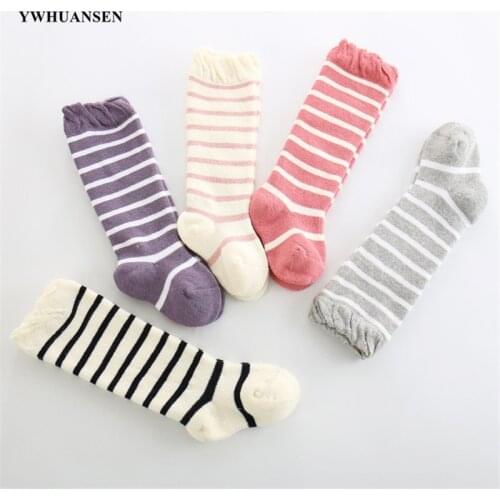 YWHUANSEN 0 to 3 Yrs Baby Little Girl Socks Winter Combed Cotton Striped Childrens Long Socks Thicken Terry Knee High Warm Sock