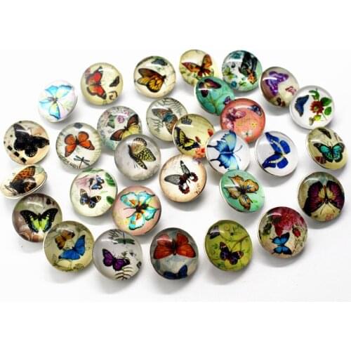 New Arrive 12pcs/lot glass insect 18mm butterfly snap buttons leather clasp snap button bracelet snap Bangles jewelry