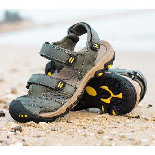 New Fashion Hiking Sandals Men Hand Made Encapsulated Mens Sport Sandals Outdoor Leather Roman Sandals Men sandale homme Size 47