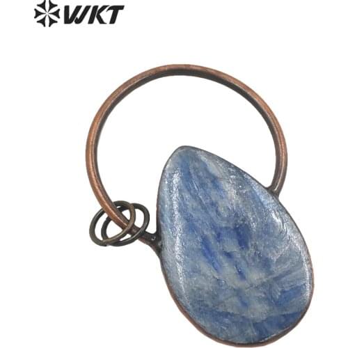 WT-P1688 Wholesale Amazing Natural Big Antique copper plated Blule Kyanite stone pendant Vintage raw stone kyanite pendant