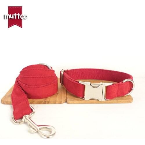 MUTTCO retailing self-design dog collar THE GIRL handmade red poly satin and nylon 5sizes red dog collars and leashes set UDC028