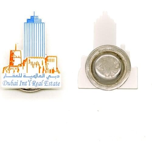 Printed Souvenir Plastic Metal Badge cheap custom Laser Print Light Material badges pin