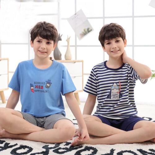 Teens Pajamas Short Sleeve 100% Cotton Pyjamas Big Kids Clothes Sets Children Boys Sleepwear Pajamas For Girls 10 12 14 16 Years