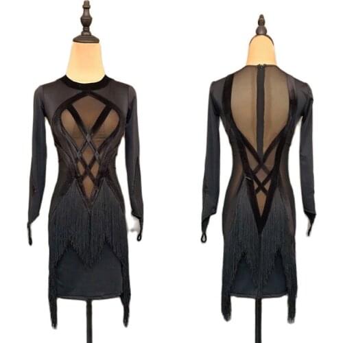 Fringe Latin Dance Dresses Sexy Dress Women Designer Clothes Mesh Salsa Dance Outfit Performance Costume Tango Dancewear JL2536