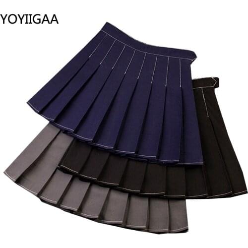 High Waist Pleated Mini Skirts Zipper A-line Sailor Womens Skirt Fashion Spring Summer School Style Skirts Ladies Girls Skirt