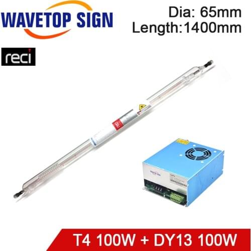 Reci T4 Co2 Laser Tube 1400mm 100W Dia.65mm and Power Supply DY13 100W Glass Laser Lamp for CO2 Laser Engraving Cutting Machine