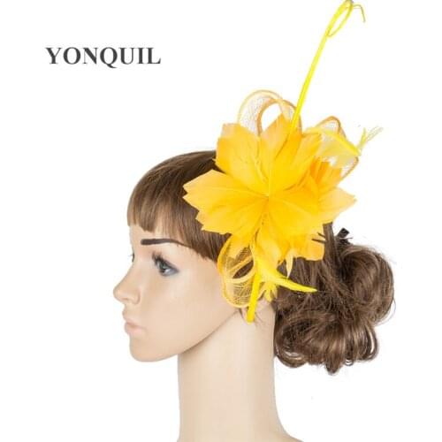 Sinamay Fascinator Headwear Feather Flower Colorful Mesh Race Show Hair Accessories Millinery Cocktail Hat Perfct Color MYQ078