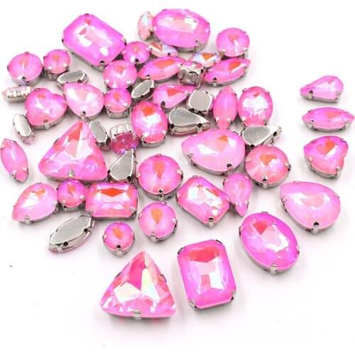 Wedding Decoration 50p/Bag Light rose AB Mocha Fluorescence Glass Crystal Stone Gold/Silver Claw Rhinestone Sew on Clothes/Shoe