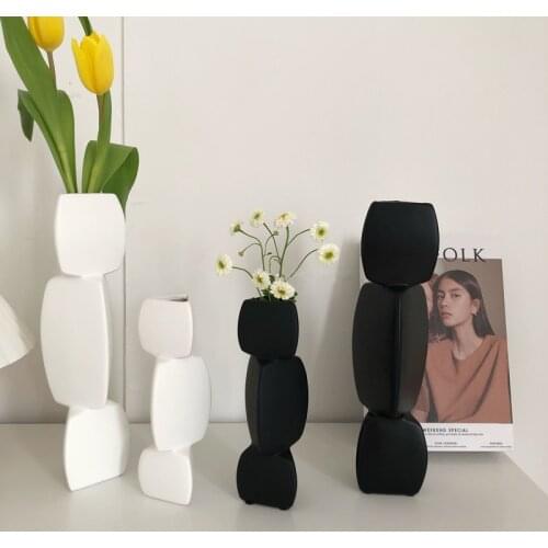 CuteLife Nordic Geometric White Ceramic Flower Vase Decoration Home Living Room Plant Vase Minimalism Wedding Arrangement Vase