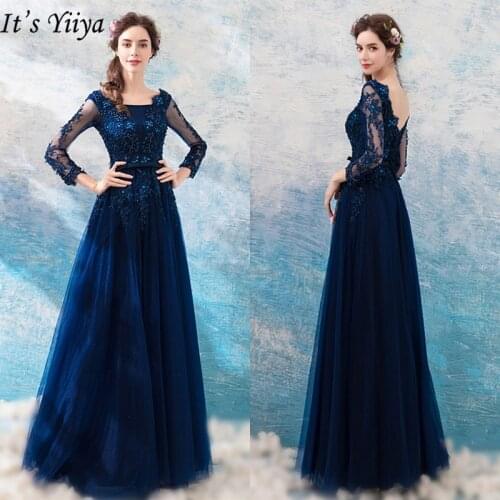 Its Yiiya Evening Dress 2019 Long Sleeve Luxury Flower Embroidery Floor Length Dresses Sexy Backless Slim Formal Dress LX276