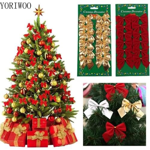 YORIWOO 24pcs Christmas Baubles Bowknot Gold Merry Christmas Decorations for Home 2019 Xmas Tree Ornament Happy New Year Gifts