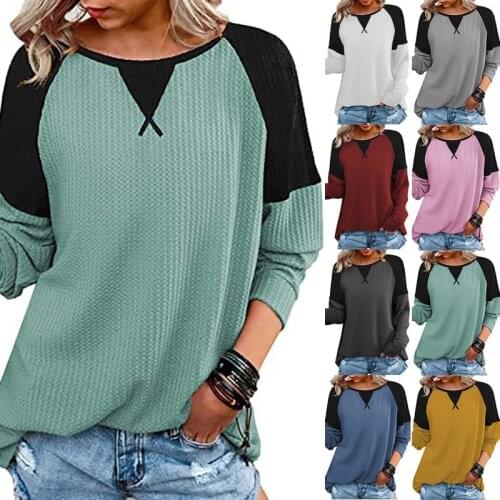 New Style Womens Top Stitching Cross Round Neck T-shirt Raglan Sleeves Long-sleeved Tops Autumn Casual Pullover Ladies T-shirt